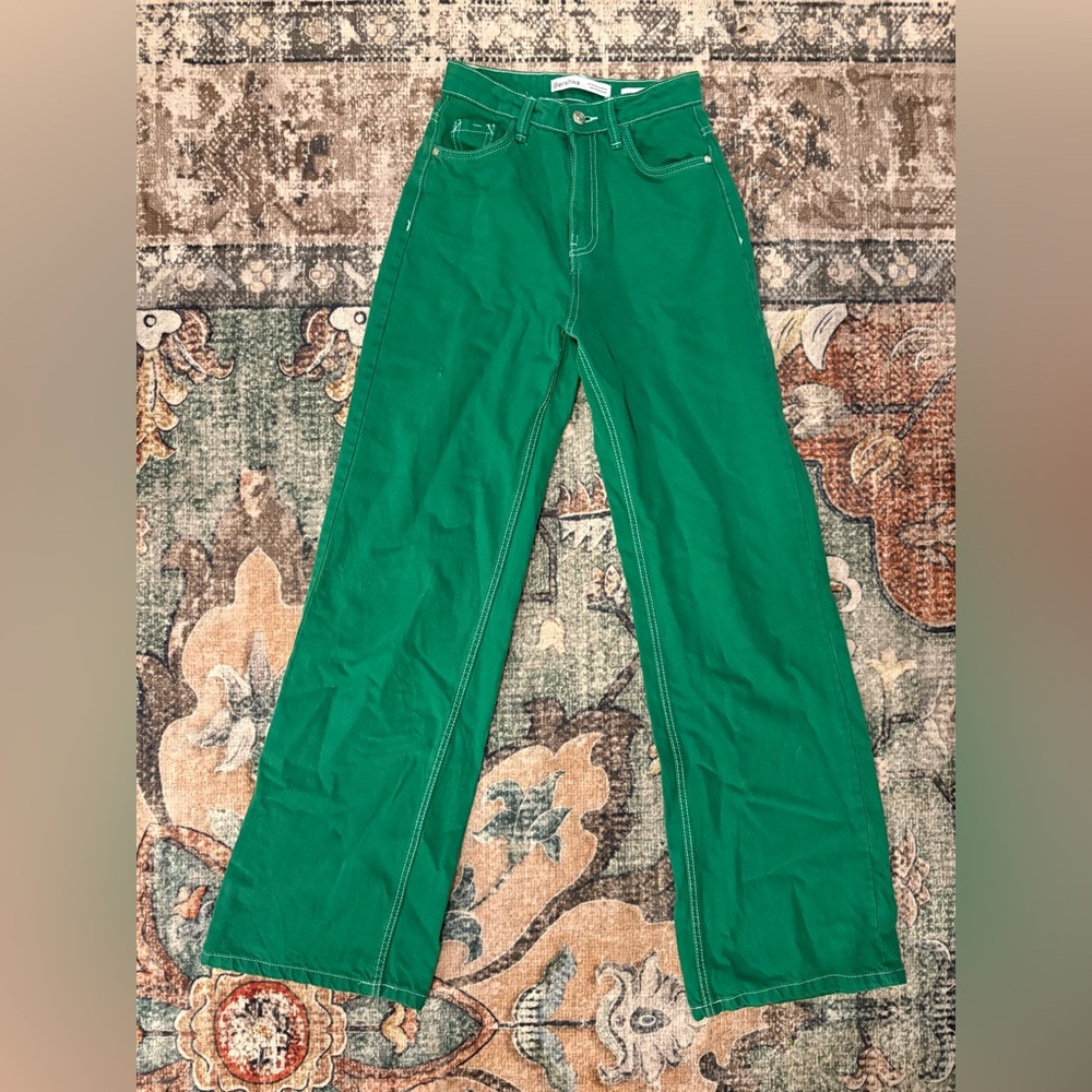 Bershka High-Rise Green Pants